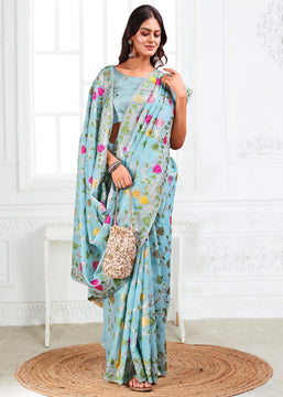 Aruba Blue Woven Linen Cotton Silk Saree