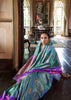 Gorgeous Teal Green Dual Tone Bronze Zari Woven Banarasi Silk Saree