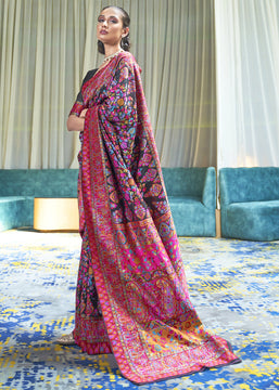 ROYAL BLACK MULTICOLOUR JAMEWAR WEAVE SAREE (6649561579713)