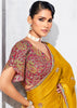 Mustard Yellow Embroidered Designer Silk Saree