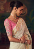 Victorian Pearl White Woven Embroidered Saree