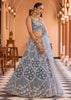 Teal Blue Embroidered Net Lehenga