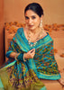 Turquoise Blue Printed Georgette Silk Saree