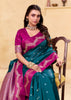 Coral Blue Woven Satin Silk Saree