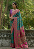 Teal Green Woven Kashmiri Jamewar Silk Saree