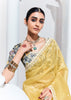 Delight Yellow Designer Organza Tissue Silk Saree With Printed Blouse