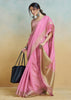 Prism Pink Woven Banarasi Linen Silk Saree