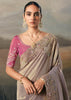 Mauve Tissue Embroidered Wedding Wear Saree