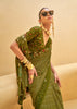 Pesto Green Printed Georgette Light Weight Saree