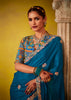 Coral Blue Woven Embroidered Chiffon Saree