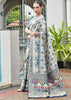 White & Rama Blue Woven Banarasi Patola Silk Saree