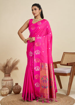 Queen Pink Woven Bronze Zari Paithani Silk Saree