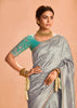 Silver Grey Woven Banarasi Designer Tissue Silk Saree With Embroidered Blouse