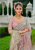 Grey Pink Designer Embroidered Silk Saree