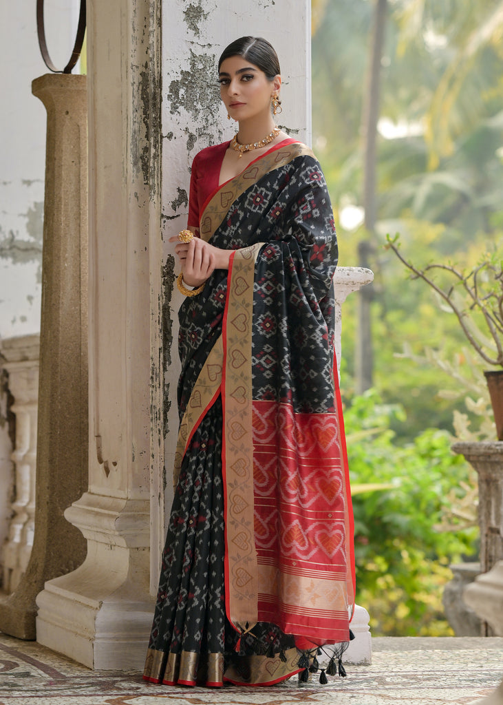 Black And Red Woven Patola Silk Saree