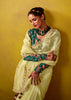 Pastel Yellow Woven Embroidered Chiffon Saree