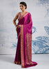 Fuchsia Purple Satin Silk Saree with Ajrakh Printed Pallu and Blouse
