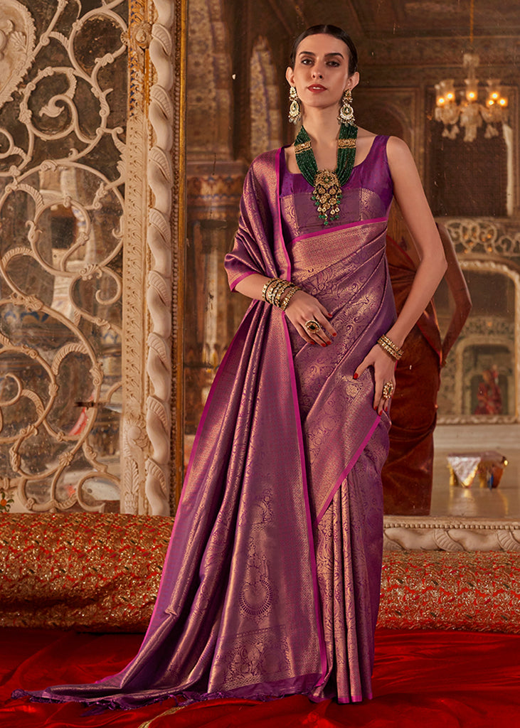 Wine Purple Woven Kanjivaram Silk Saree