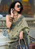 Khadi Beige Woven Tissue Linen Silk Saree