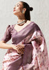 Mist Purple Woven Banarasi Silk Saree With Digital Print