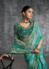 Sea Green Embroidered Tissue Silk Saree