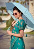 Teal Green Printed Cotton Silk Saree