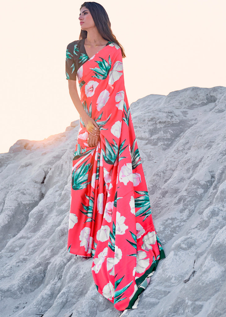 BLOSSOM PINK PRINT SAGA SAREE (6138403193025)