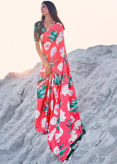 BLOSSOM PINK PRINT SAGA SAREE (6138403193025)