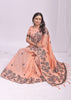 Salmon Peach Woven Cotton Linen Silk Saree