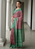 Earthy Brown & Green Printed Tussar SIlk Saree