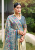 Cream And Blue Woven Banarasi Silk Saree