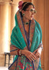 Teal Green Printed Silk Saree With Contrast Blouse