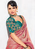 Reddish Pink Embroidered Designer Silk Saree