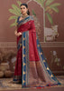 Maroon Red Woven Tussar Silk Saree