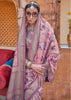 Mauve Pink Floral Printed Silk Saree With Contrast Border