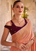 Coral Orange Woven Banarasi Linen Silk Saree with Velvet Blouse