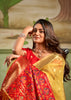 Celebration Yellow Woven Banarasi Cotton SIlk Saree With Patola Pallu