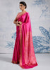 Magenta Pink Satin Silk Saree with Ajrakh Printed Pallu and Blouse