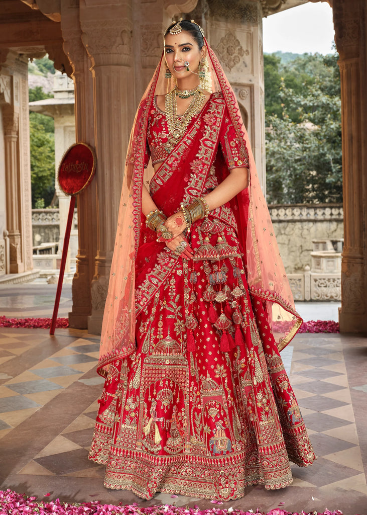 Red Heavy Embroidered Designer Lehenga