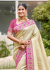 Cream Beige Woven Banarasi Silk Saree