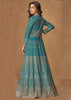 Deep Peacock Blue Embroidered Georgette Anarkali with Dupatta