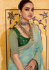 Aqua Blue Woven Banarasi Silk Saree