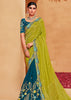 LIME GREEN AND BLUE WOVEN BANARASI DESIGNER SILK SAREE (7615094849729)