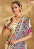 Elegant Cream & Grey Designer Embroidered Crape Silk Saree