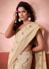 Cream Beige Woven Cotton Silk Saree