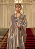 Rich Grey Printed Satin Silk Saree