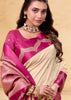 Off White Woven Satin Silk Saree