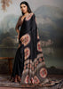 Ink Black Printed Satin Silk Saree