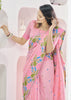 Baby Pink Woven Linen Silk Saree