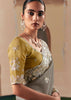 Taupe Grey Embroidered Designer Silk Saree